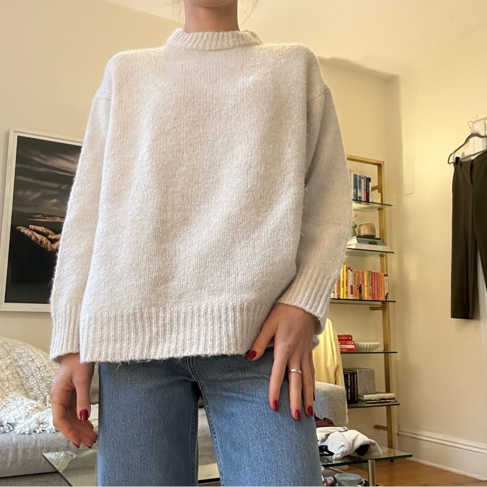 Zara Cozy Oversized Cream Knit Sweater Sz M